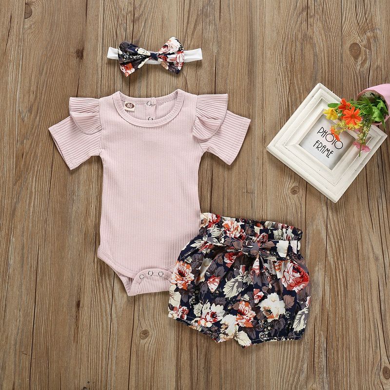Mutter & Kinder Kinderkleidung Aprikosenstrumpfhose Blumenshorts mit Stirnband-Set_voghion.com