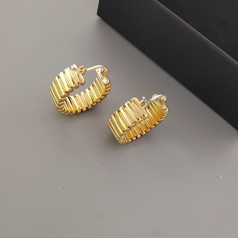 Ashui Stessa trama Striscia S Argento Ago Elegante Meccanico Minimalista Orecchini a cerchio in oro bianco elettroplaccato_voghion.com