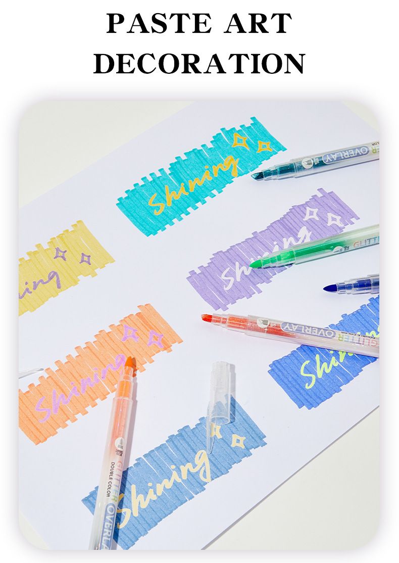 Marqueurs à paillettes et surligneurs à double pointe pour enfants et étudiants, 24 couleurs vives, encre à base d'eau non toxique, parfaits pour la prise de notes_voghion.com