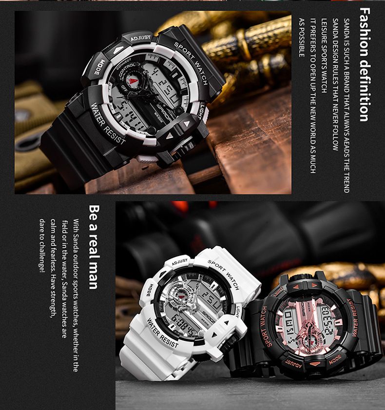 Digital Sports Watch With LED Backlight, Alarm, Stopwatch, Dual Time, Waterproof For Men & Teens Multifunctional Electronic Watch Men's Watch_voghion.com