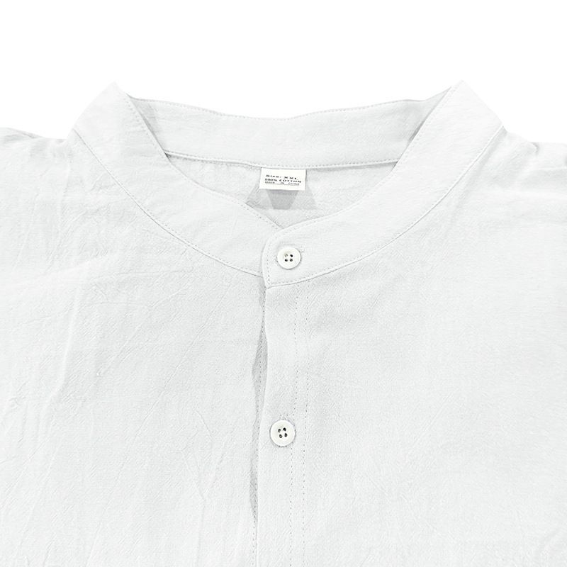 Camicia da spiaggia a maniche lunghe, semplice, traspirante, in lino, casual e ampia, da uomo, stile hawaiano, stile transfrontaliero americano._voghion.com