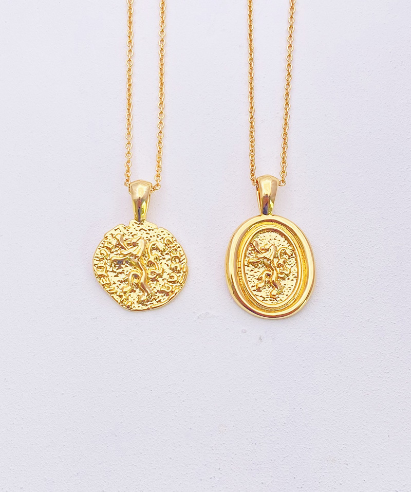 Collana con ciondolo a forma di leone rotondo, design di nicchia per gioielli da donna, placcata in oro, stile freddo, temperamento, catena per clavicola_voghion.com