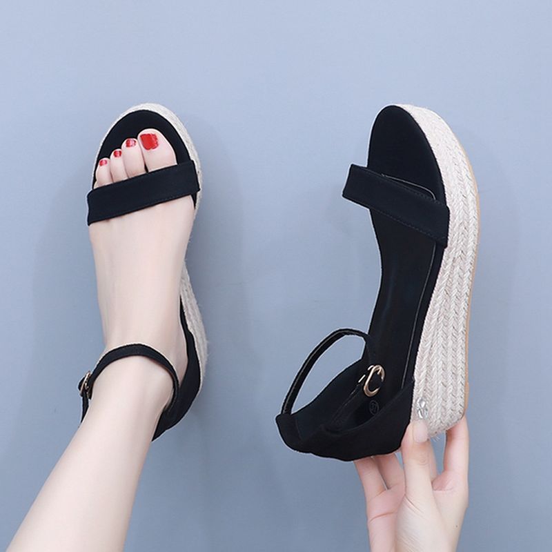 Γυναικεία Παπούτσια Μεγάλα Μεγέθη με Τακούνι Σφήνας, Χοντρές Σόλες, Σανδάλια με Ψηλοτάκουνο και Σχοινί, Σανδάλια με Ψηλοτάκουνο και Σχοινί_voghion.com