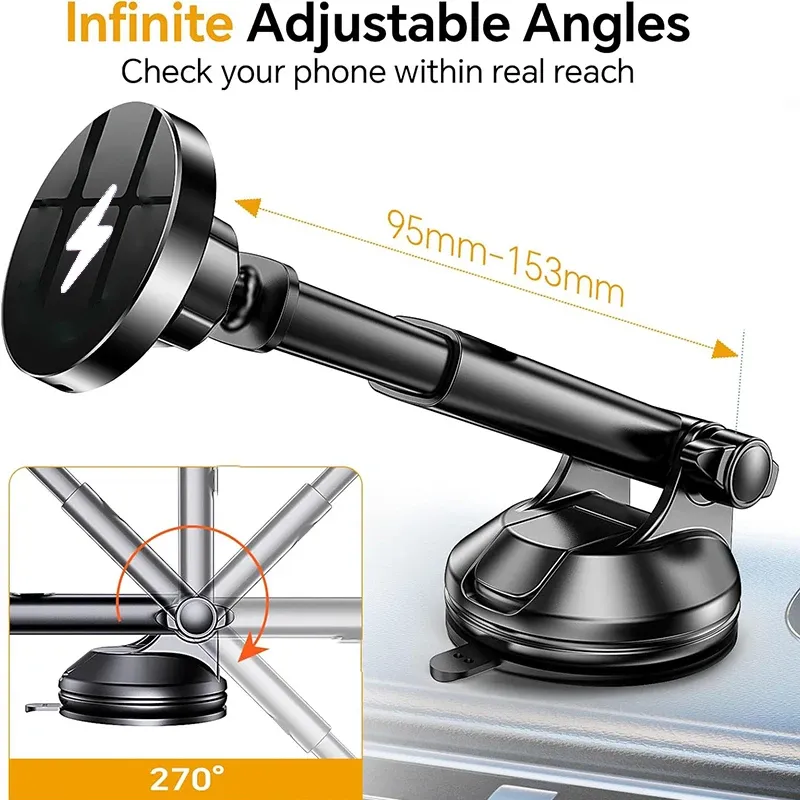 UYUXIO Dashboard Wireless Charger Adapter 15W Fast Charging Magnetic Car Phone Holder For IPhone 16 15 14 13 12_voghion.com