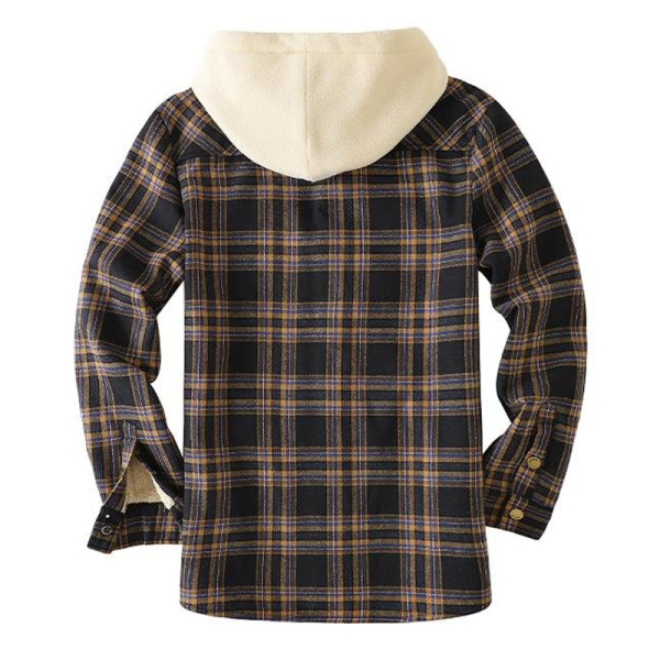 Veste à manches longues à capuche décontractée en peluche à carreaux pour hommes_voghion.com