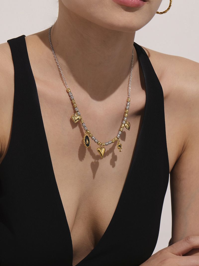 Ensemble collier et bracelet de perles rondes irrégulières avec pendentif cœur, fleur, huile dégoulinante et insecte ovale pour femme_voghion.com