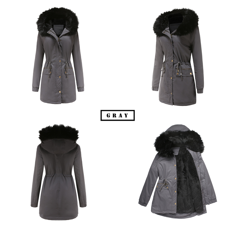 Abbigliamento da donna per superare la giacca imbottita in pile con collo in pelliccia, cappotto caldo con cappuccio, giacca imbottita ampia_voghion.com