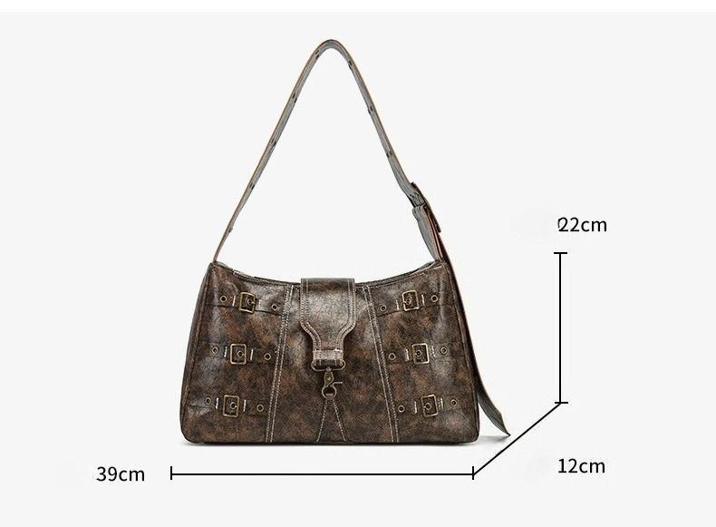 2025 New PU Leather Shoulder Bag Wide Strap Retro Large Capacity Heavy Metal Punk Vintage Tote Handbag_voghion.com