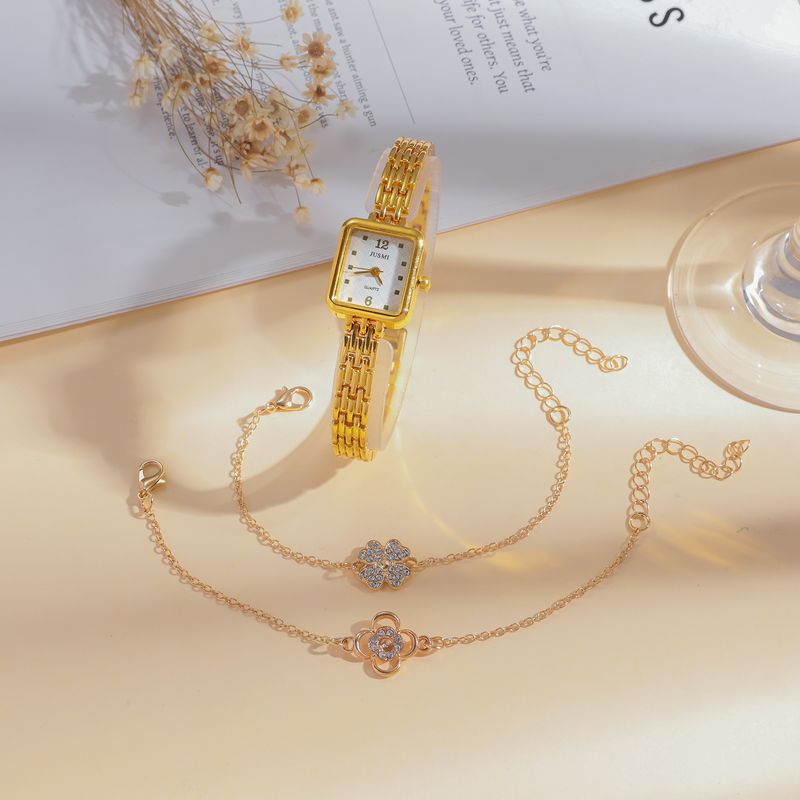 Dammemodesch All-Match Diamant Stolband Digital Zifferblat Diamant Blummenarmband Set 3 Stéck/Set_voghion.com