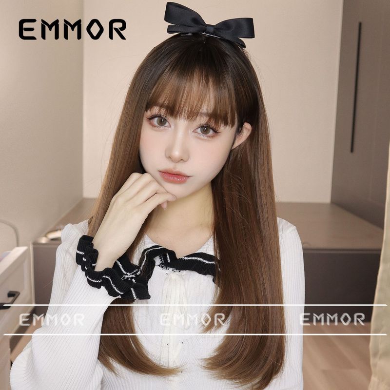 Perruque air frange cheveux longs petites boucles filles blanches naturelles se sentent perruque en fibre chimique couvre-tête_voghion.com