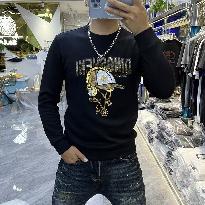Hösttröja Slim Fit Baseballhatt Broderad High End Europeisk Casual Rundhalsad Långärmad Herr_voghion.com