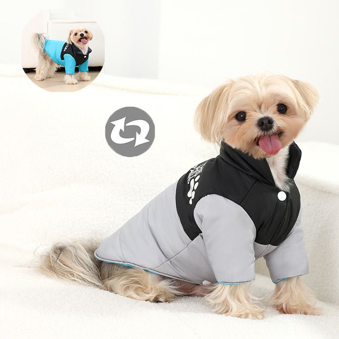Nieuwe winterjas voor huisdieren, omkeerbaar, waterdicht en winddicht, voor kleine en middelgrote honden, warme katoenen jas met twee poten_voghion.com