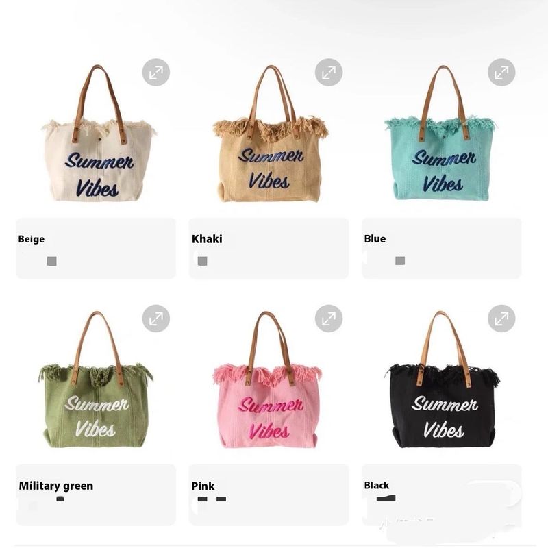 Canvas Women's Bags, Canvas Embroidered Monogrammed Tote Bags, Women's Woven Beach Bags, Shoulder Bags Handbags_voghion.com