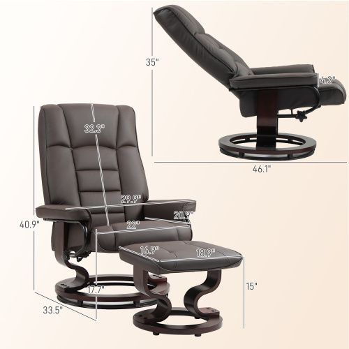 HOMCOM Recliner With Ottoman, Swivel Recliner Chair And Ottoman, Leather Reclining Chair With High Back And Wood Frame For Living Room, Bedroom, Brown_voghion.com