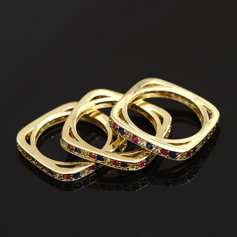 New Dopamine Colored Zircon Geometric Block Shape Design Light Luxury Fashion Ring_voghion.com