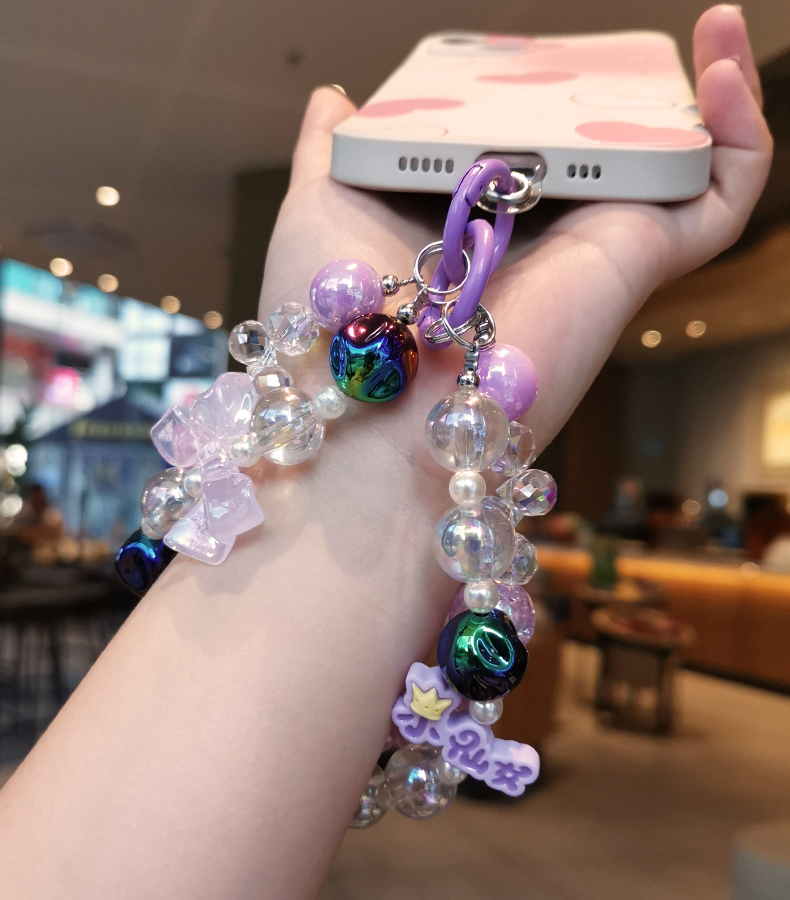 Mobiltelefon nyakpánt nőknek tündér kristály csukló repedés gyöngy dupla lánc átlátszó gyöngy nyakpánt klip stílus anti veszteség_voghion.com