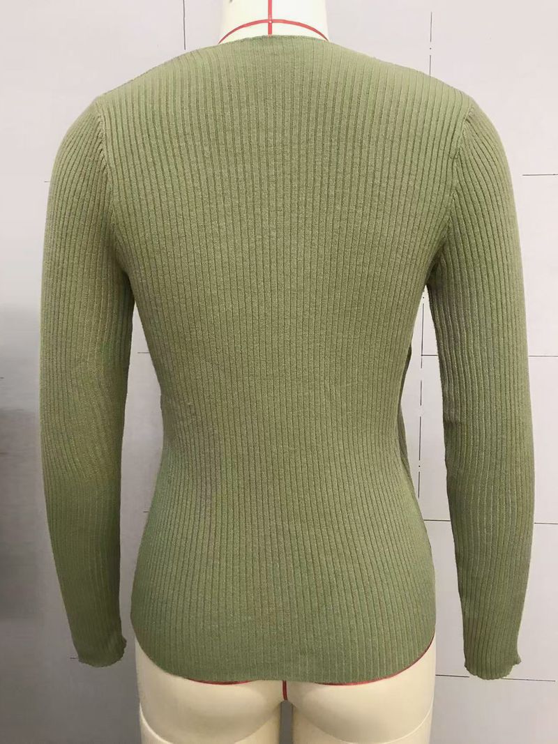 Pullover in maglia asimmetrica con scollo a V – Top slim fit in poliestere testurizzato_voghion.com