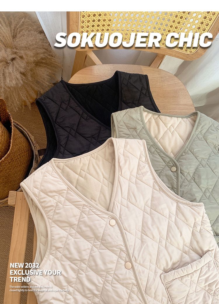 Women's Quilted Sleeveless Vest Jacket – Lightweight Winter Puffer Vest With Stand Collar, Stylish Outerwear For Casual & Layering_voghion.com