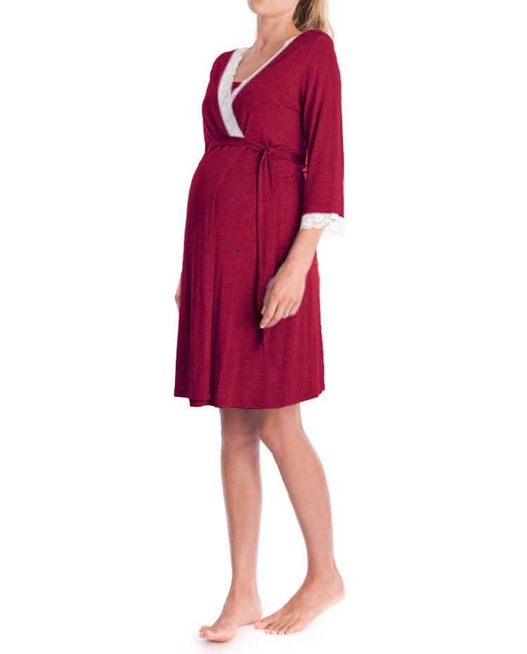 Pigiama abito premaman con maniche a 3/4 e pannello in pizzo moda 2024_voghion.com