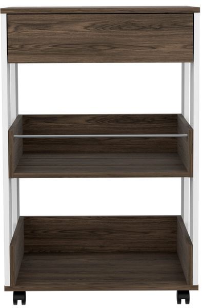Verona Kitchen Cart; Three Shelves; Four Casters -White / Dark Walnut_voghion.com