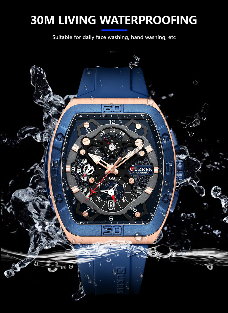 Orologio da uomo tonneau a specchio al quarzo per uomo, impermeabile, luminoso, gel di silice, polso maschile con data_voghion.com
