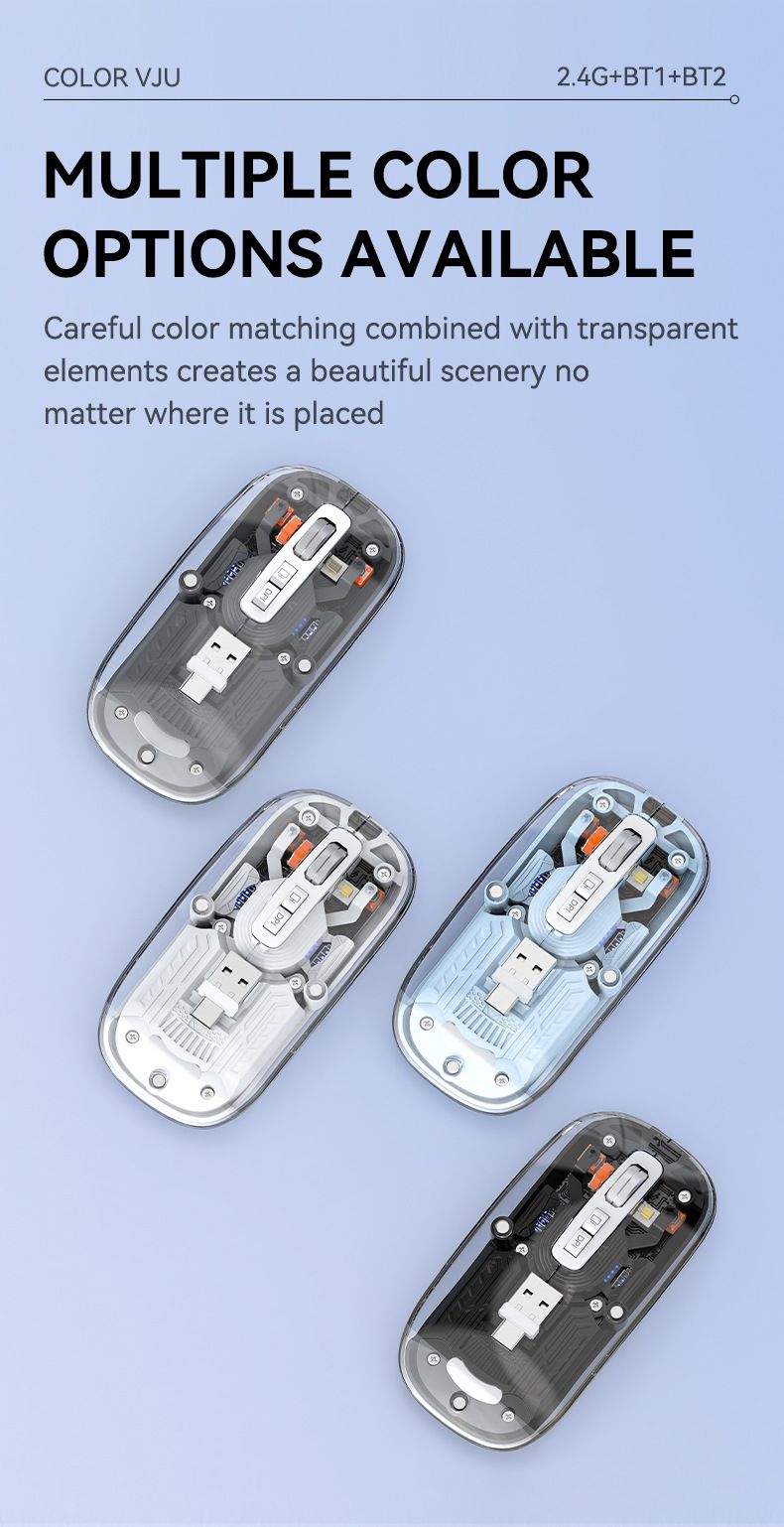 Ratón inalámbrico magnético tipo C con receptor dual, conectividad de 3 modos, 1600 DPI, desplazamiento en 4 direcciones y diseño ergonómico (negro, gris, azul y blanco)_voghion.com
