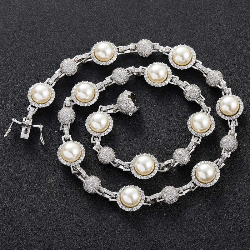 New Meisa Hip Hop Diamond Pearl Necklace Men's Personalized Trendy Layered Chain Hoodie Accessories_voghion.com