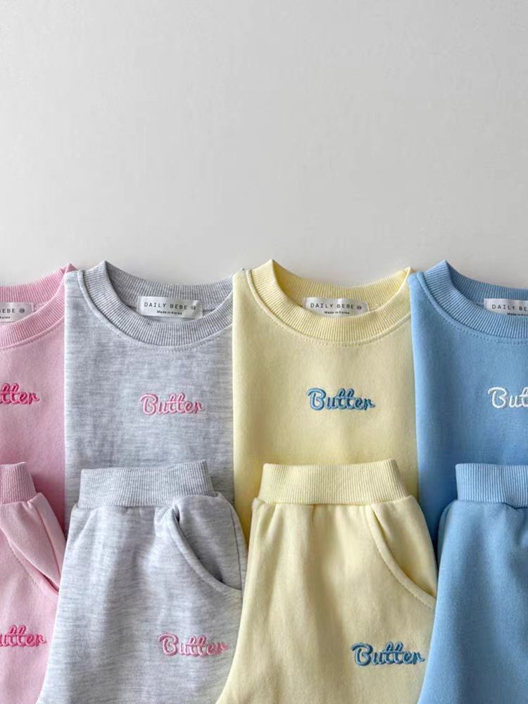 Set con cappuccio per neonato in stile coreano: pullover e pantaloni della tuta in morbido cotone (73-120 cm, blu/rosa/giallo/grigio)_voghion.com