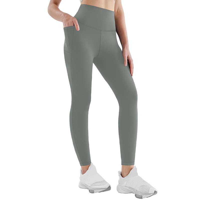 pantalon de yoga taille haute avec poche double face leggings de yoga nus à neuf points de style européen et américain en soie de lait à haute élasticité printemps et automne_voghion.com