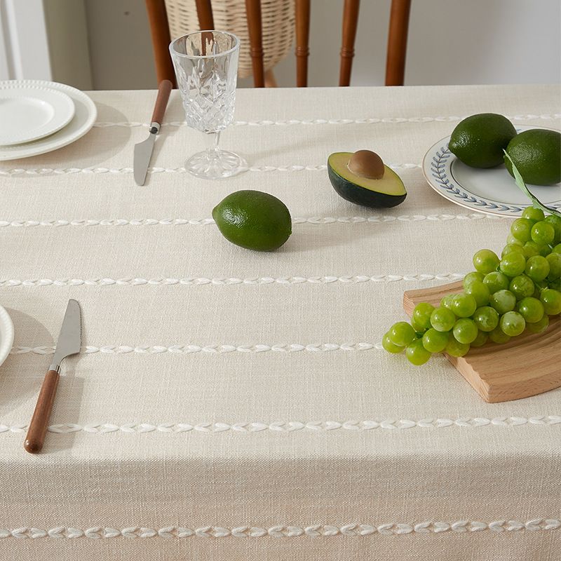 Nappe à franges marron - Style rustique de ferme avec mélange lin-coton (housse de table rectangulaire 60" x 90" lavable, résistante aux taches de café/thé)_voghion.com