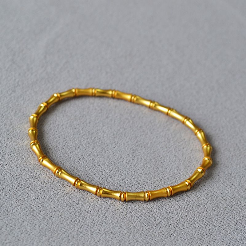 China-Chic New Chinese Popular Literature And Art Brass Ancient Gold Plated Frosted Bamboo Knot Elastic Bracelet Rising_voghion.com