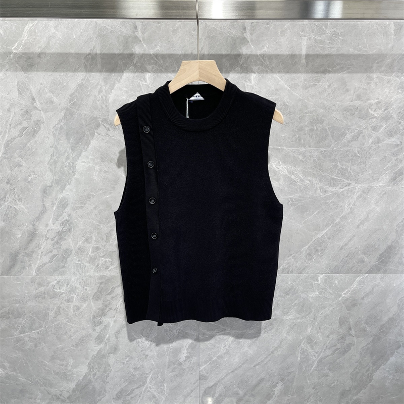 South Korea Autumn Winter Personalized Button Decorated Vest Men's Casual Solid Color Sleeveless Round Neck Pullover_voghion.com