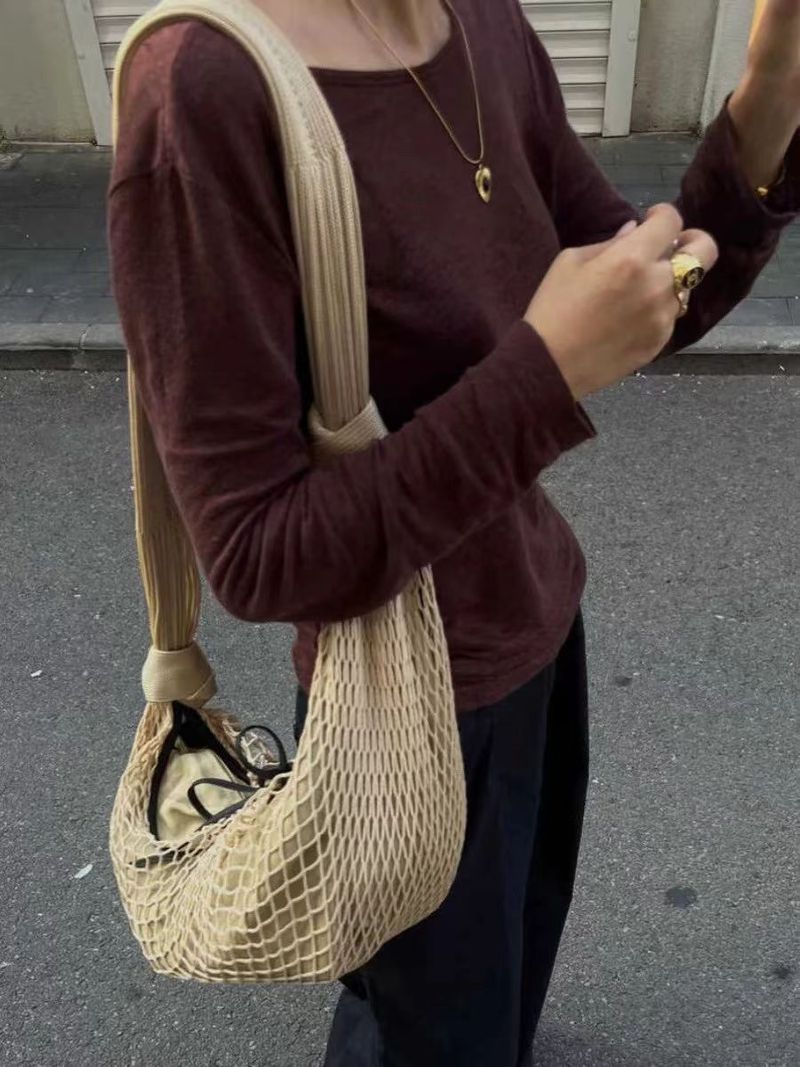 2025 Spring And Summer New Beach Fashion Hundred Collision Color Mesh Weaving Flare Design Shoulder Bag Casual Daily Personalized_voghion.com