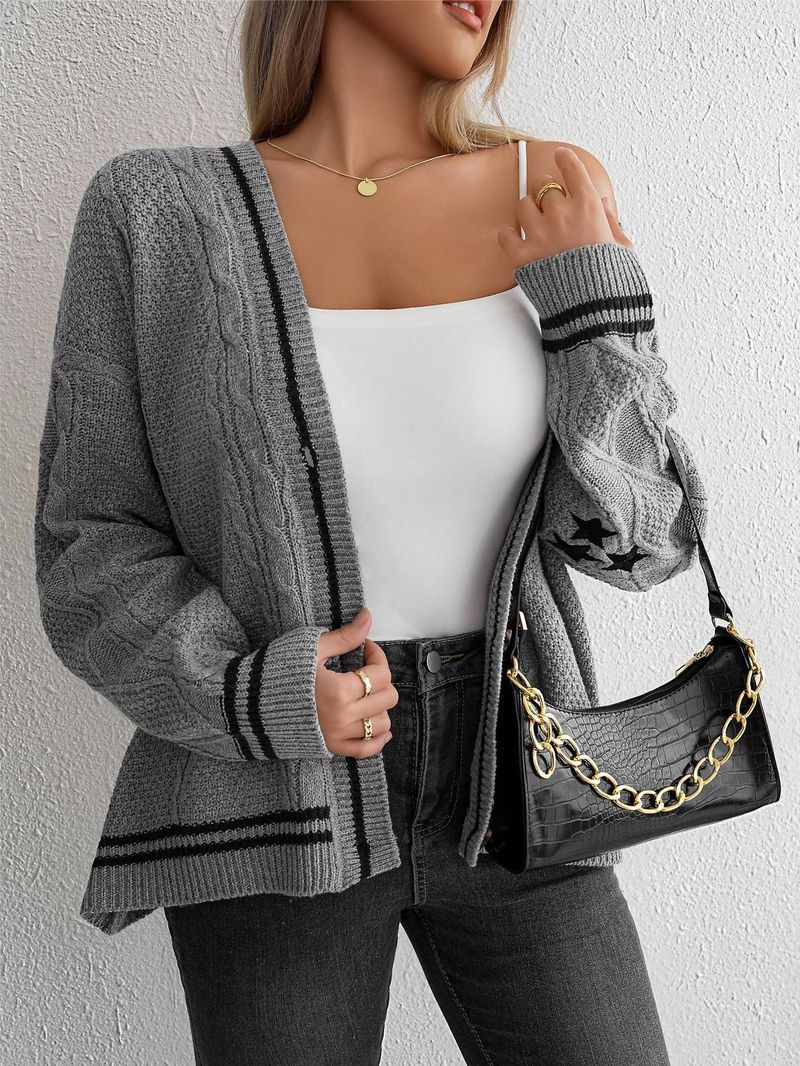 K Pure Color Long-sleeved Cardigan For Women,Temperament Commuting, European And American Bat Wing Knitting, Light Gray Single-row Button Sweater Coat_voghion.com