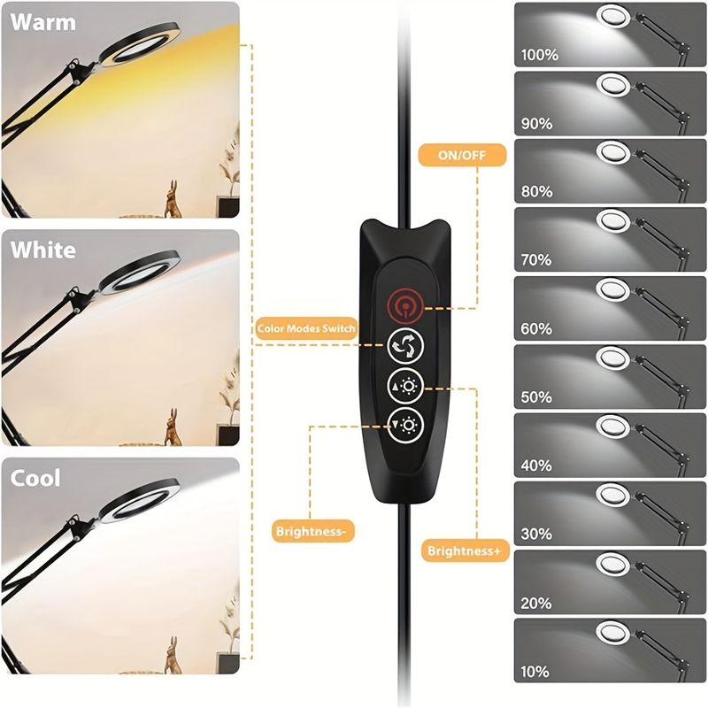 1pc 2-in-1 Magnifier with Light and Stand - 5x Magnifying Glass with 3 Color Modes and Stepless Dimming - Perfect for Close Work and Reading_voghion.com