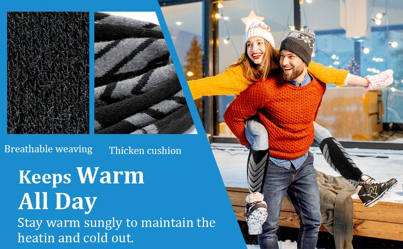 2 Pairs Knee High Skiing Socks, Winter Warm Snowboard Thermal Socks_voghion.com