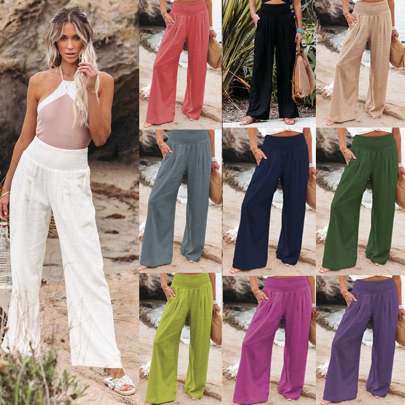 hot selling RX6602 Autumn and Winter New Quick Sell Cotton Hemp High Pull Elastic Waist Popular Women's Casual Pants_voghion.com