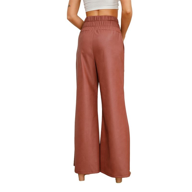 Pantaloni a zampa d'elefante da donna autunno inverno a gamba larga in pelle pu a vita alta da strada alla moda da donna_voghion.com