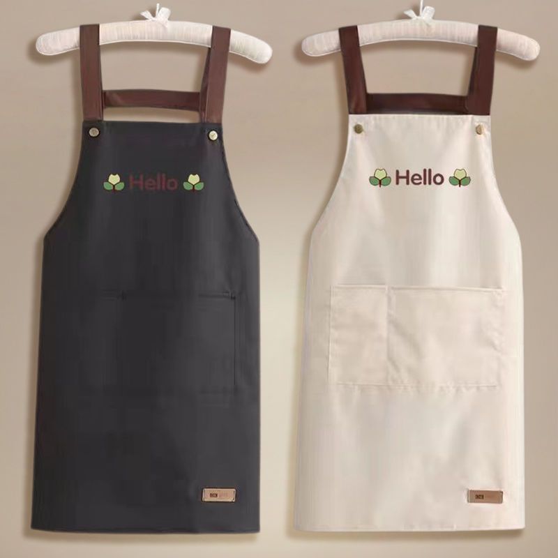 Waterproof And Oil-proof NICE Bear Hello Flower Fashion Logo Strap Leather Label Style Extended Waist Apron Workwear_voghion.com