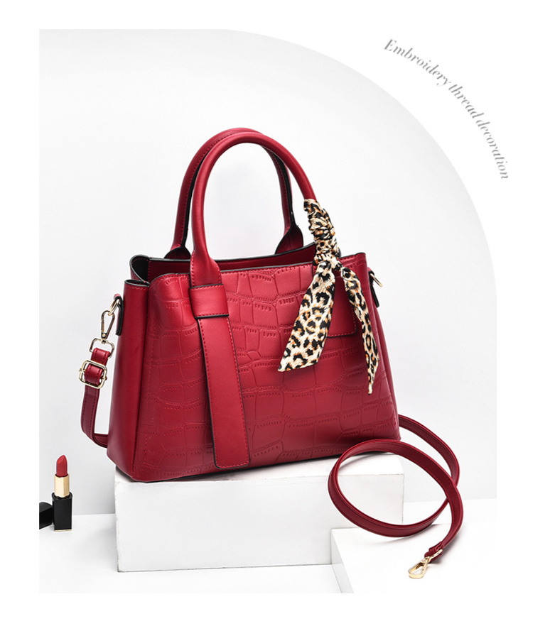 Große Tasche Damen Außenhandel Neu 2023 Trendige Mode PU-Leder Steinmuster Seidenschal tragbare Schulter Umhängetasche große Kapazität_voghion.com