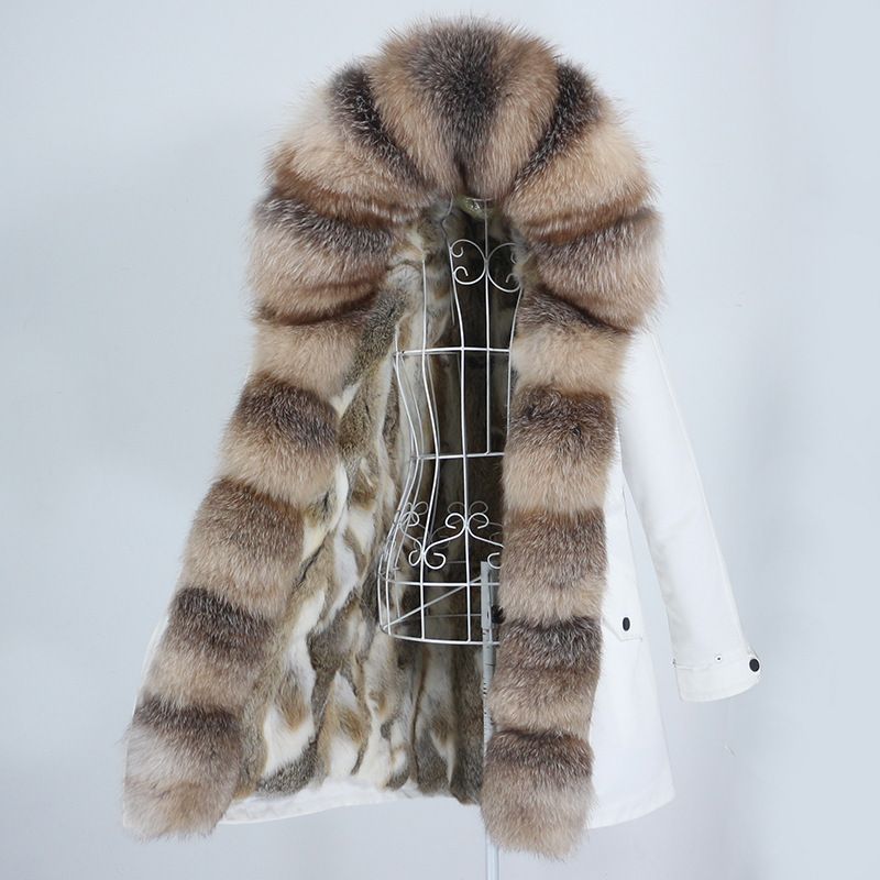 Damenbekleidung Abnehmbarer Innenmantel mit Fuchspelzkragen Mittellang Modischer warmer Kapuzenmantel_voghion.com