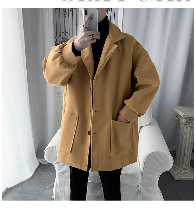 Coat male ins autumn winter youth jacket male solid color tooling students Korean version loose gown_voghion.com