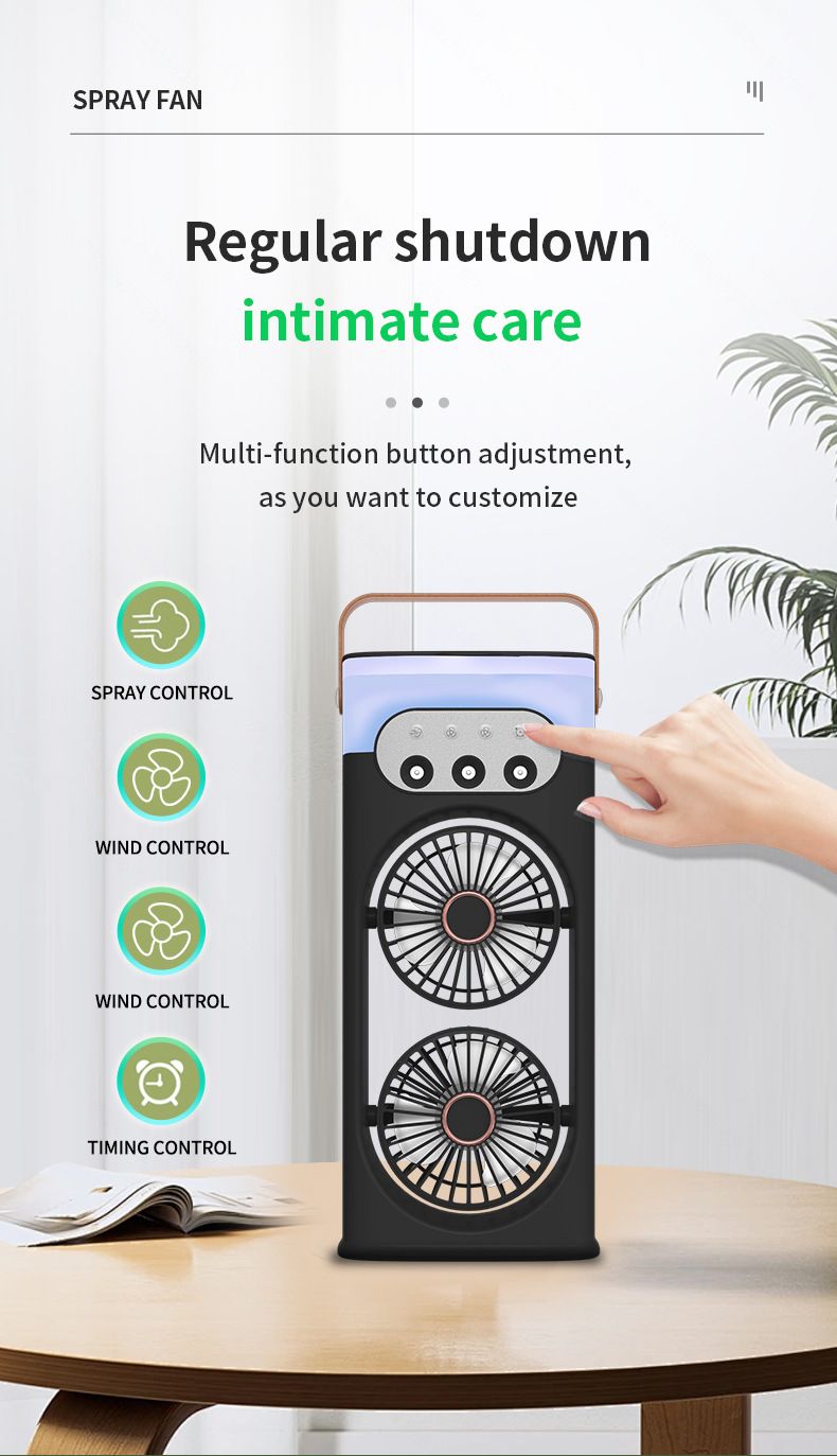 Neuer Dreiloch-Doppelkopf-Ventilator, Sprühbefeuchtung, Windkühlung, stiller Camping-Ventilator für das Homeoffice_voghion.com