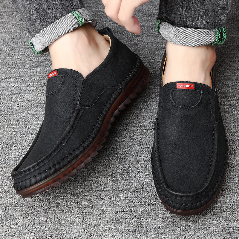 Adequado para todas as estações Primavera Respirável Novo Casual Sola Macia Sapatos de Couro Masculinos Sem Cadarço_voghion.com