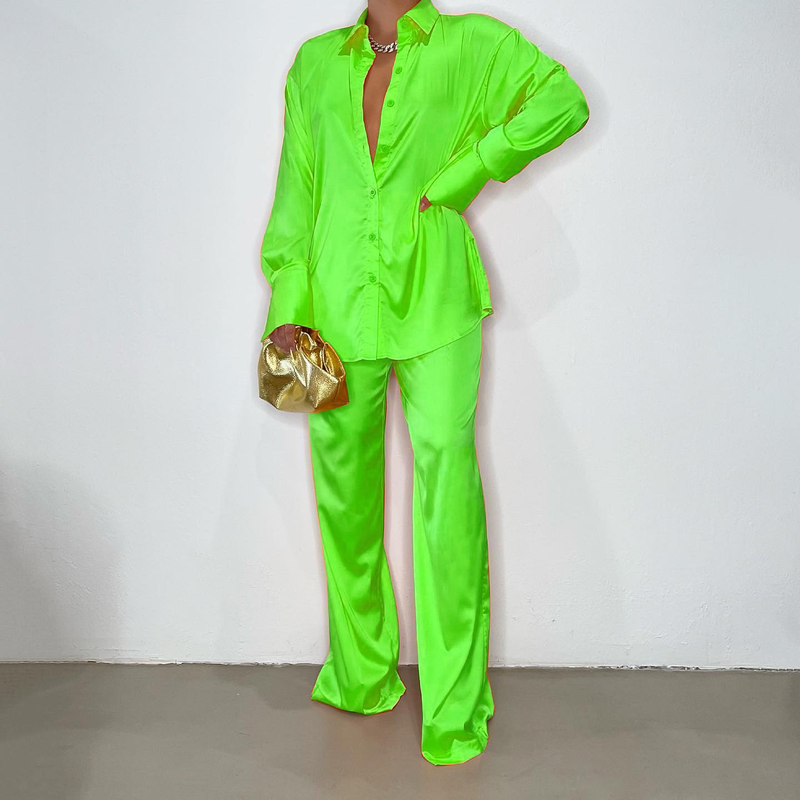 Women's Clothing Autumn Fashion Multicolor Satin Loose Casual Shirt Suit_voghion.com
