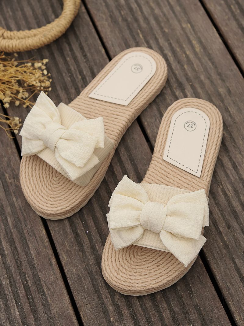 Damesschoenen Zomer Nieuwe Binnen Vrije Tijd En Comfortabel Thuis Lichte Pantoffels Linnen Strik Slippers Platte Antislip Sandalen_voghion.com