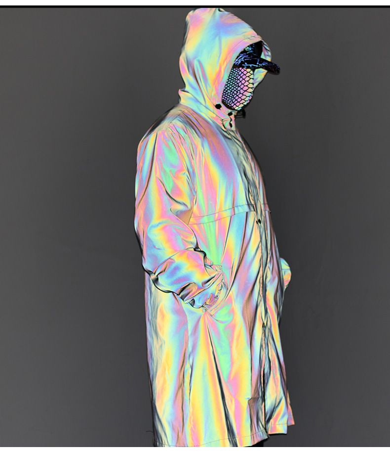 Men's Clothing long colorful reflective raincoat adult men and women large size windbreaker outdoor zipper raincoat_voghion.com
