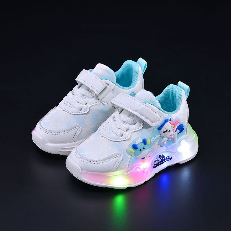 Mädchen 2025 Neuer Cartoon-Stil mit Lichtern, lässige Sportschuhe mit weicher Sohle für Kinder, LED-beleuchtete Klettschuhe_voghion.com