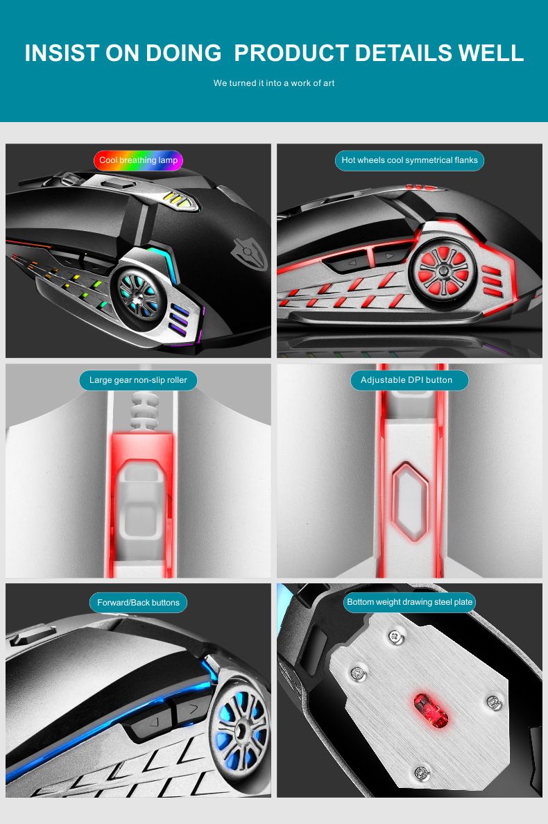 Digitex X7 Kabelgebundene Leuchtmaus USB Home Office Desktop Computer Business Gaming Mechanische Makrodefinition E-Sport_voghion.com