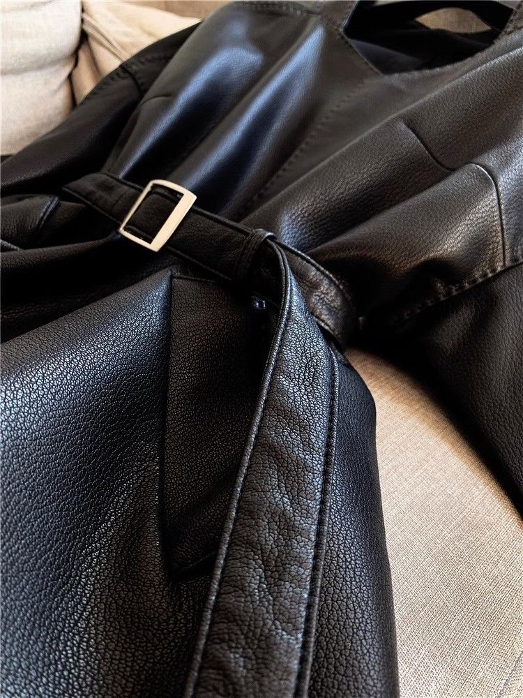 Women's Clothing retro leather jacket short fashion spring and autumn leather jacket small size slim and stylish Outerwear_voghion.com